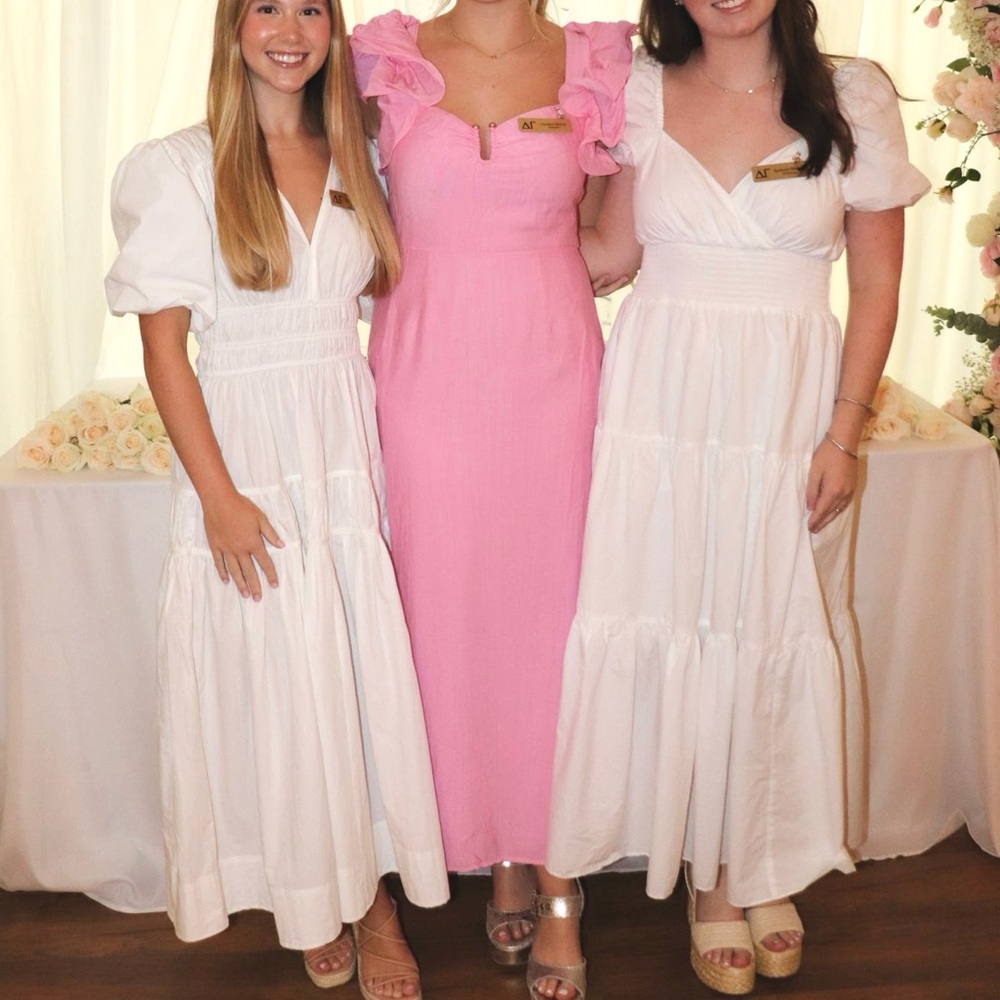 Pink Ruffle-Sleeve Maxi Dress